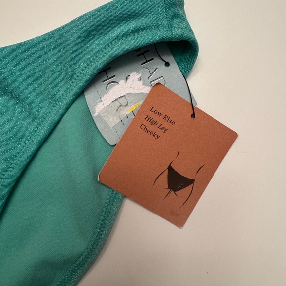 Shade & Shore Turquoise Green High Leg Cheeky Bikini Bottoms Size Small NWT - Picture 3 of 5